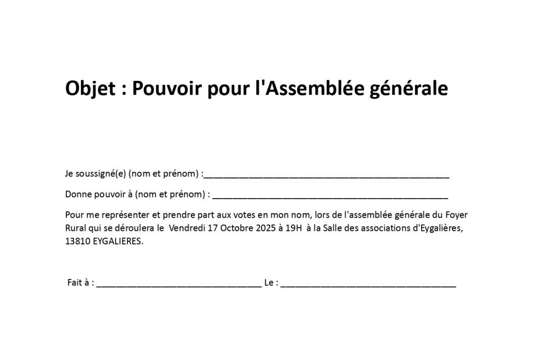 ASSEMBLEE GENERALE LE 17.10.2025